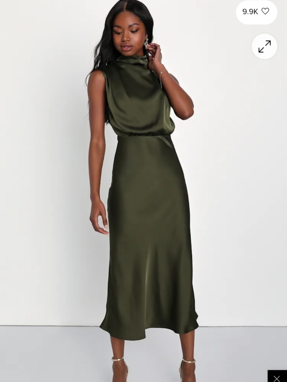 Lulu's Olive Green One-Shoulder Satin Midi Dress - Picture 4 of 4